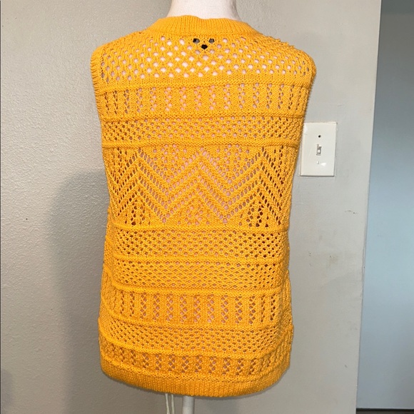 Talbots Saffron Bright Marigold Yellow Open Knit Tank Top Sweater Vest Size S - Picture 5 of 8